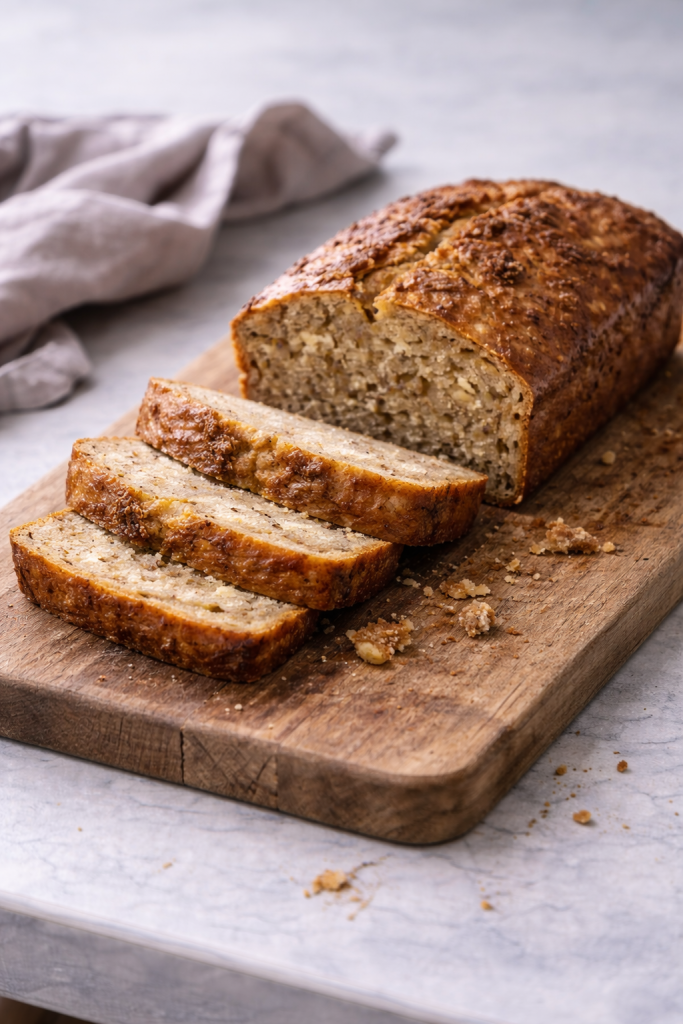 Air fryer banana bread baked for a quick, easy homemade treat using ripe bananas.