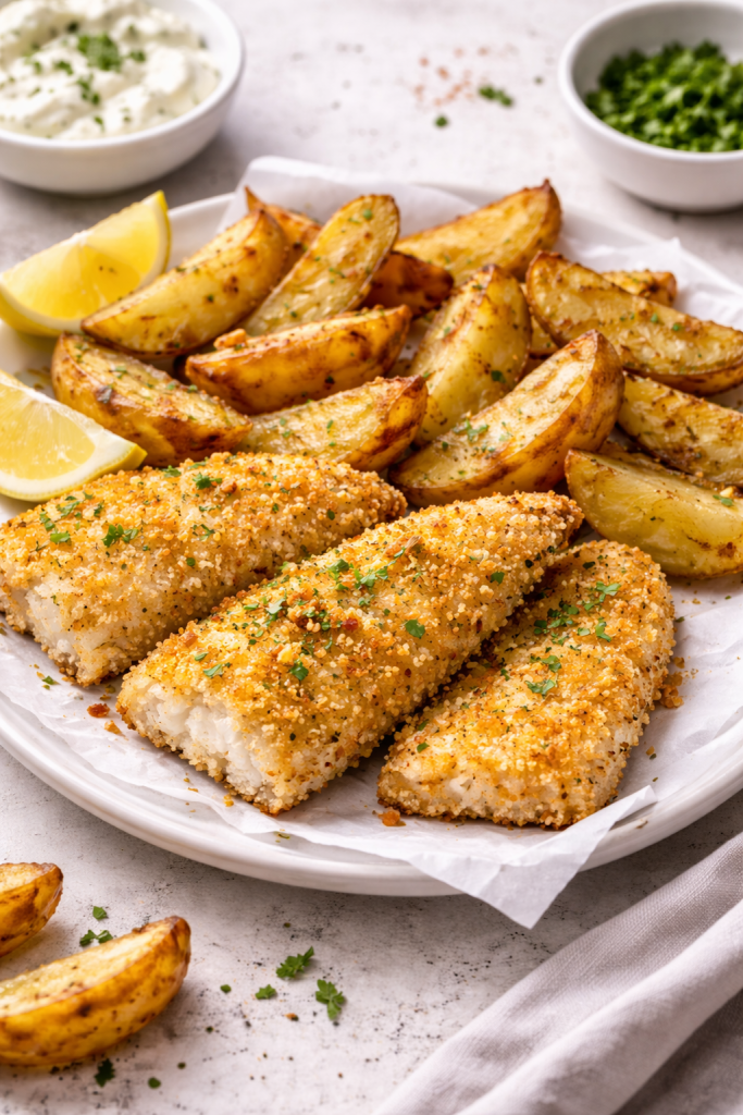 Air fryer fish and chunky chips with few ingredients for a quick dinner