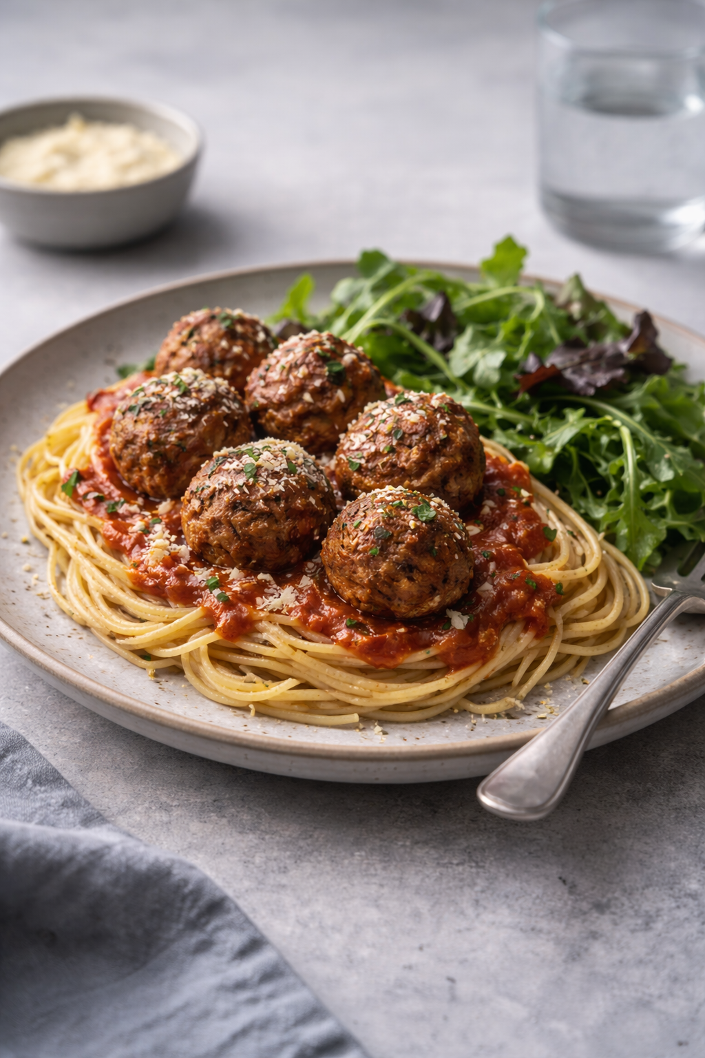Homemade air fryer meatballs made from basic pantry ingredients, ideal for a quick and easy family dinner.