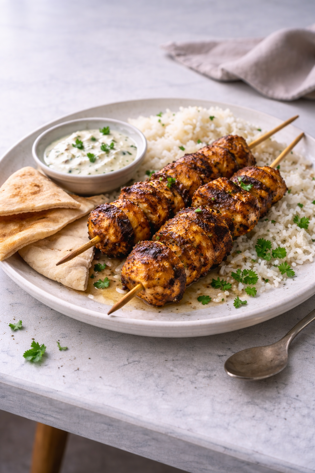 Spiced chicken skewers cooked in the air fryer for a quick, easy dinner with bold flavor and minimal effort.