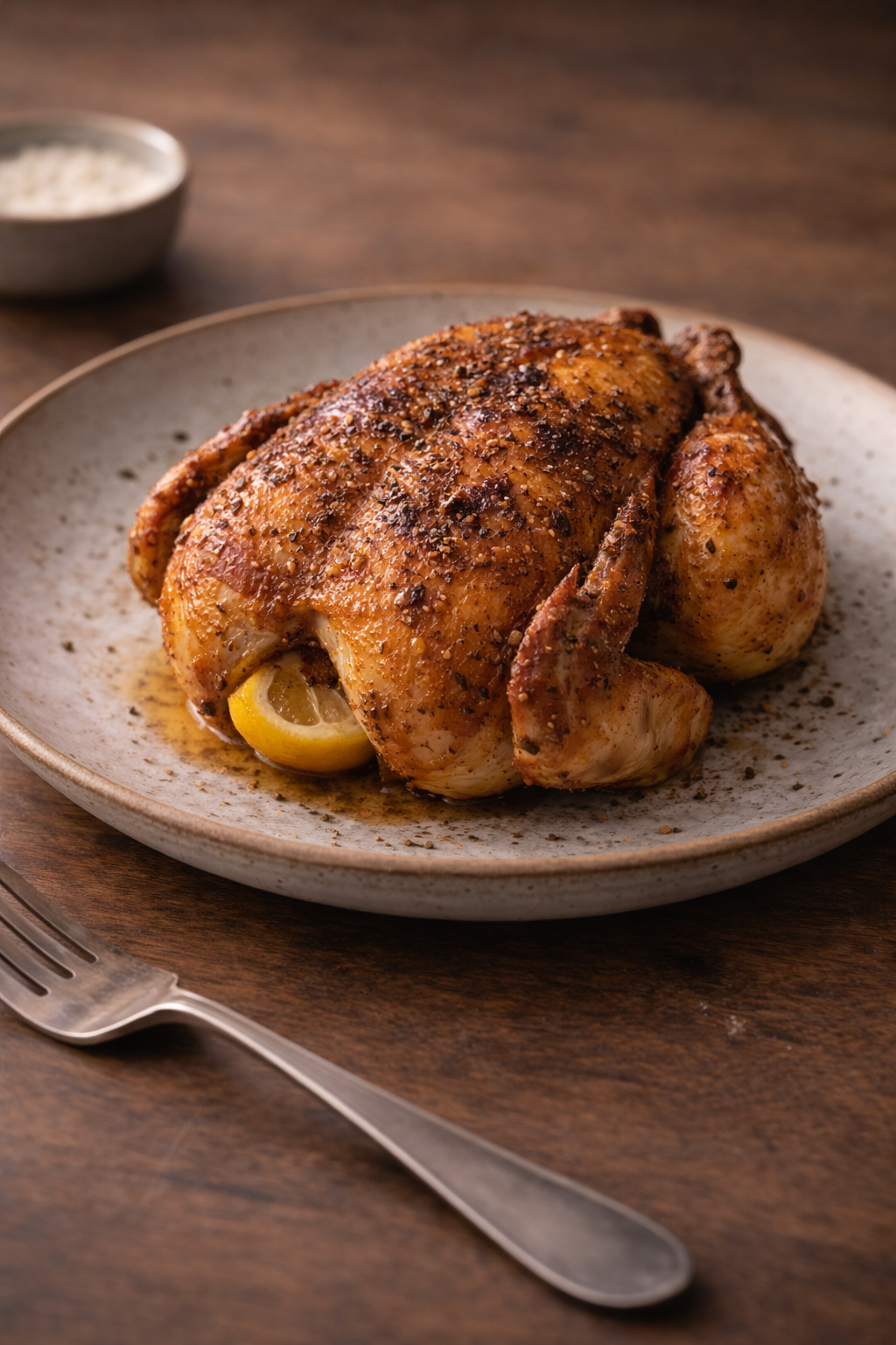 Juicy whole roast chicken made in the air fryer, ideal for an easy family dinner with minimal prep and few ingredients.