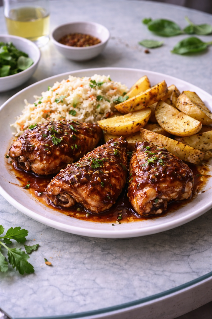 American-style chicken cooked in a thick savory tomato-based sauce