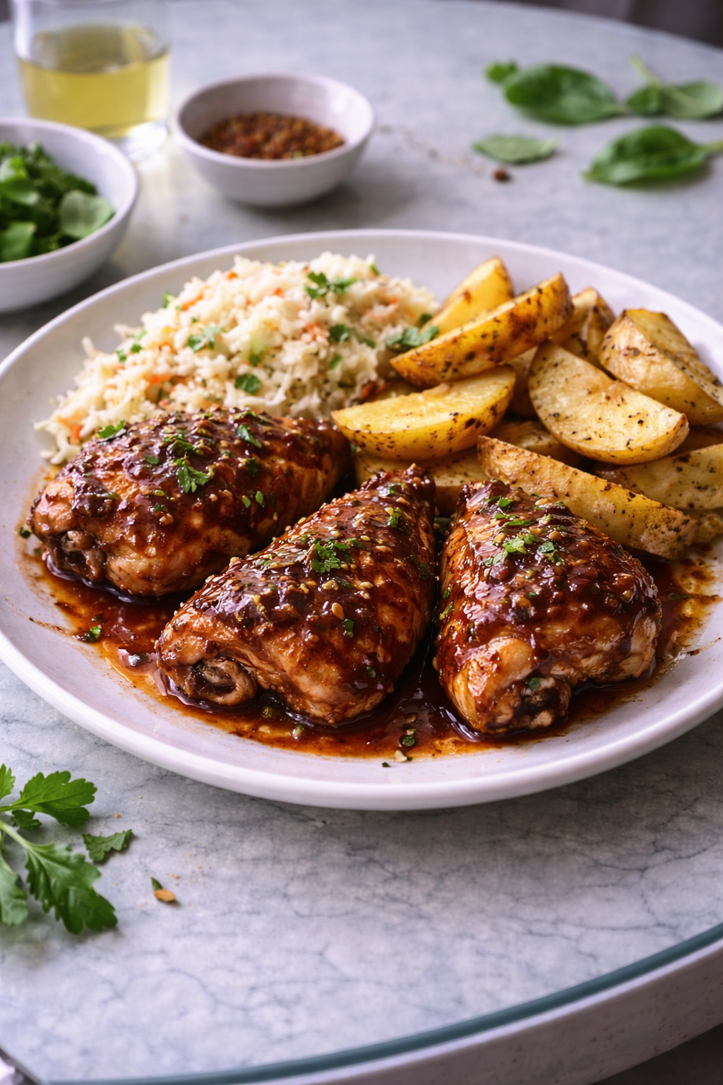 American-style chicken cooked in a thick savory tomato-based sauce