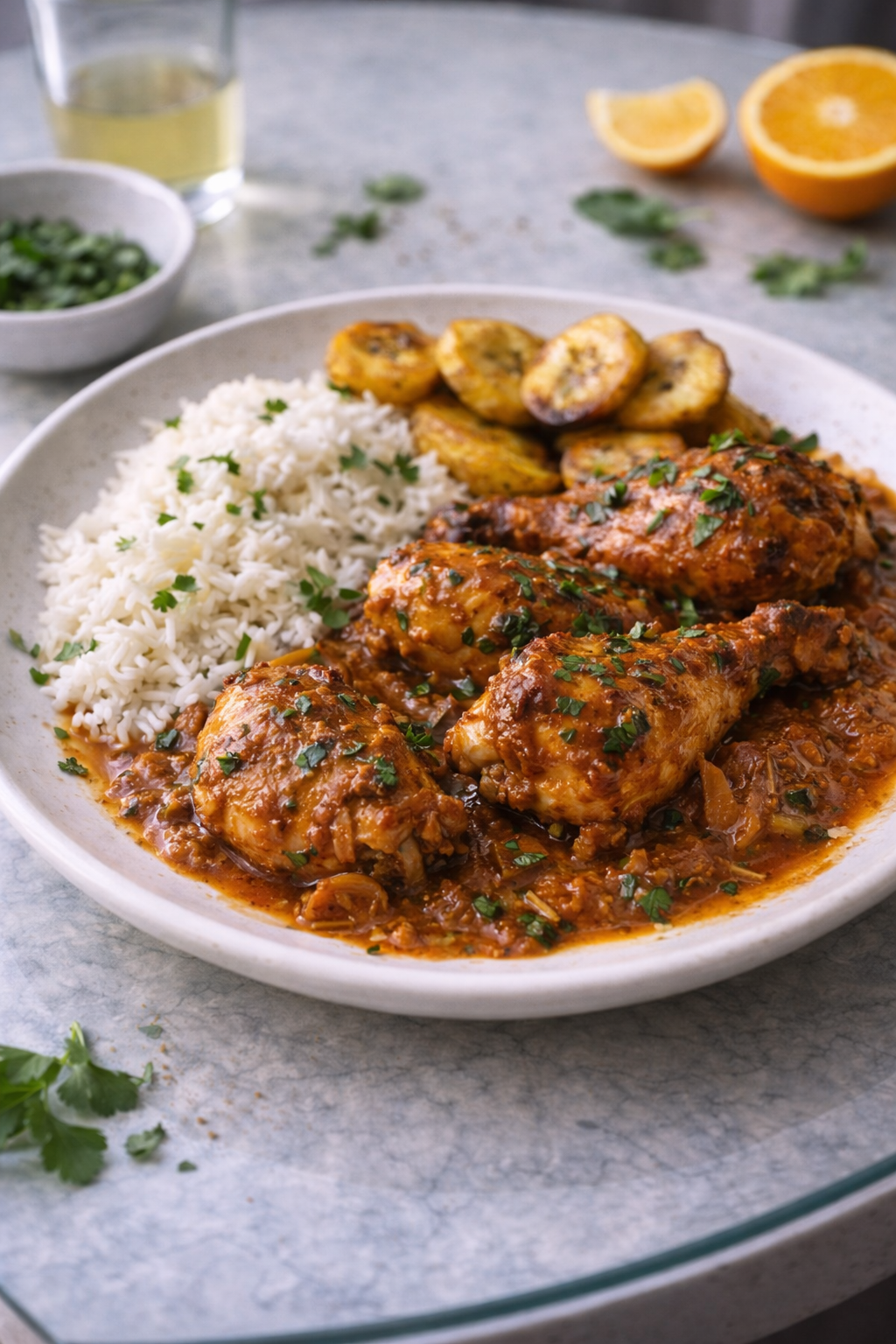 Antillean-style chicken cooked in a warm spiced sauce with citrus notes