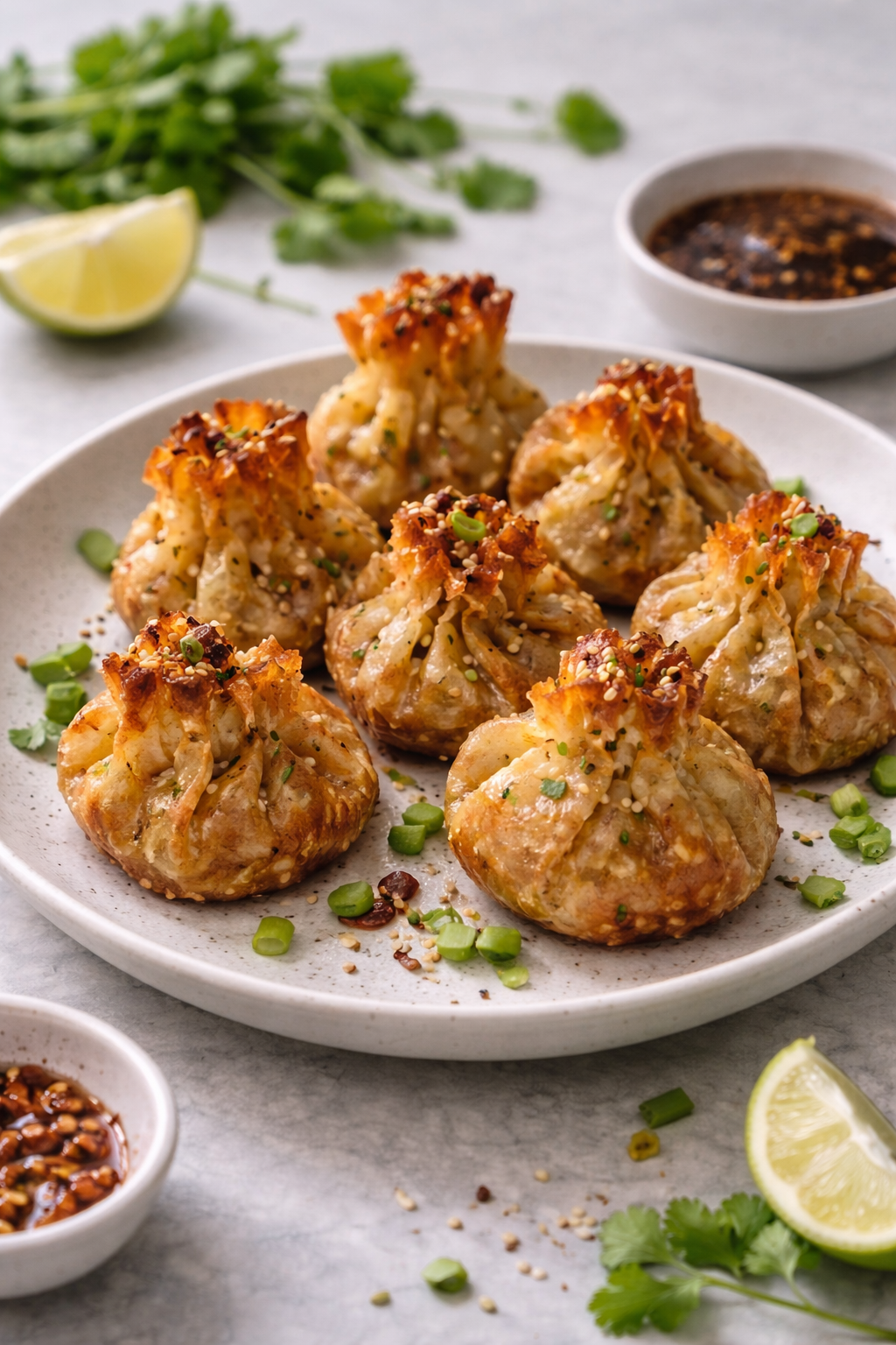 Crispy Asian-style stuffed parcels cooked in an air fryer