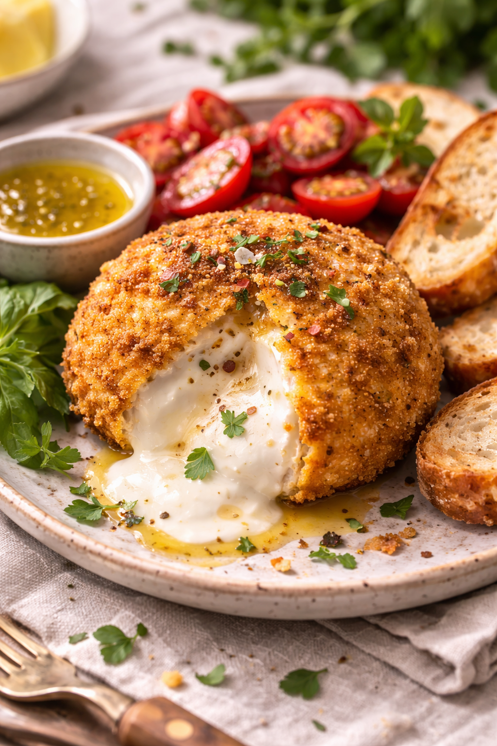 crispy air fryer burrata with golden panko crust