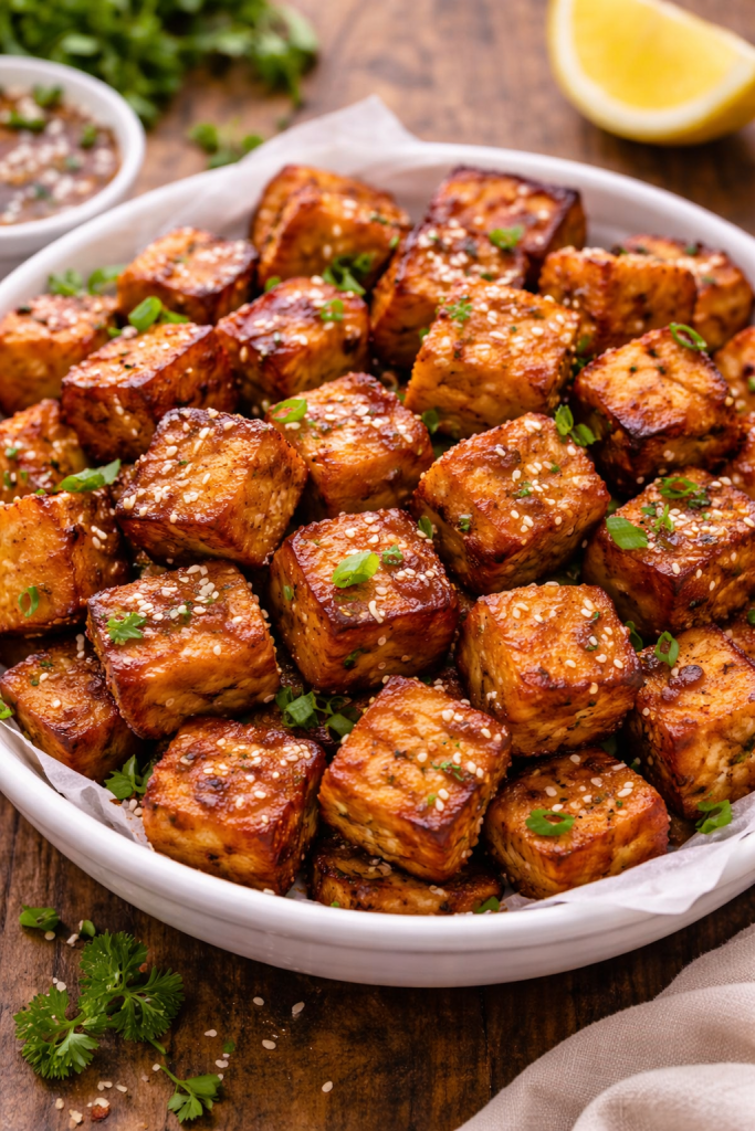 crispy marinated air fryer tofu cubes