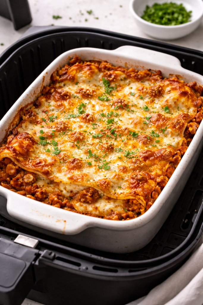 Easy air fryer lasagna for a quick comfort food dinner without oven baking
