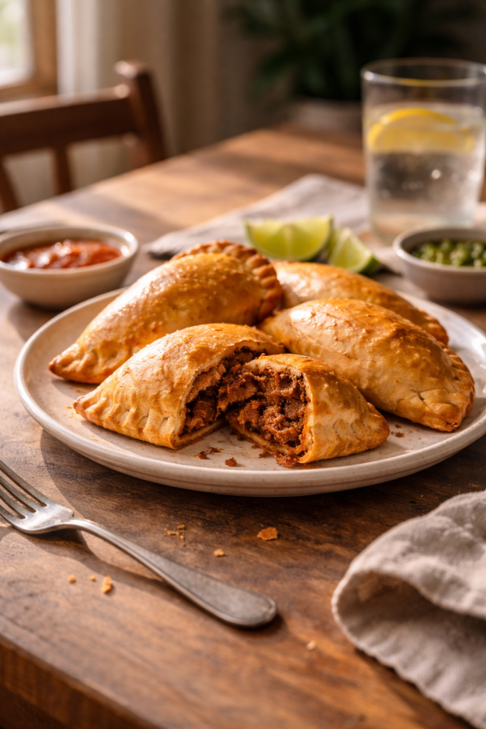 Baked beef empanadas with spiced filling served as a handheld dinner