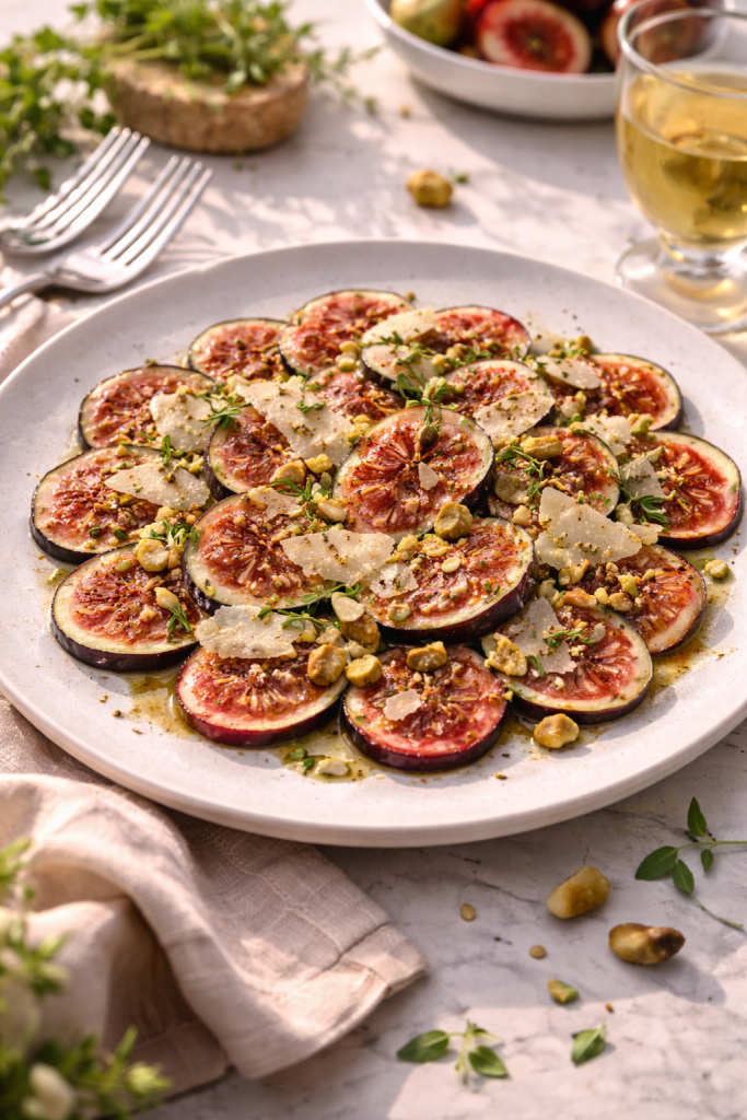 fresh fig carpaccio with parmesan cheese and nuts