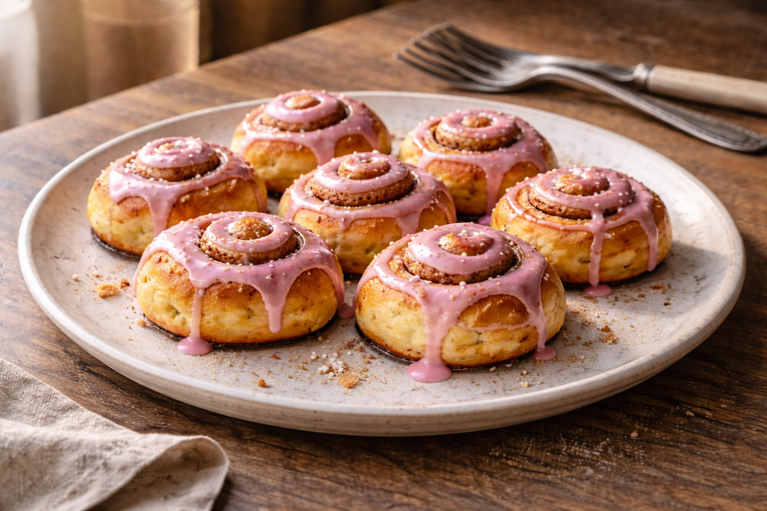 Pink cinnamon rolls served as a sweet snack made to look decorative and inviting