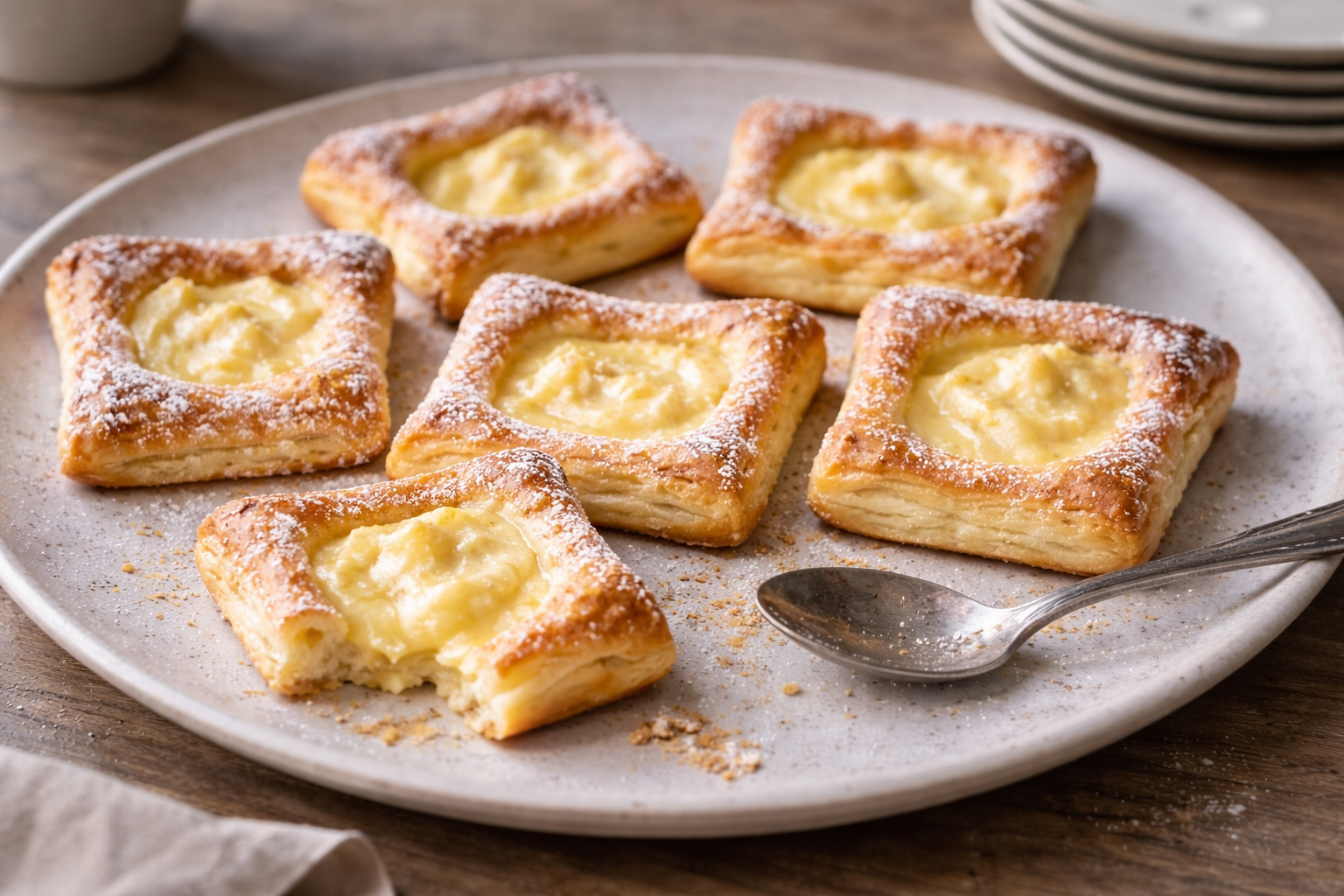 Puff pastry with vanilla custard made as a quick, easy dessert from simple ingredients