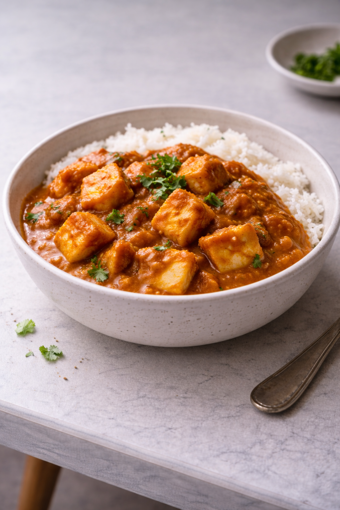 Creamy halloumi tomato curry made for a quick, low-effort dinner that feels filling without much cooking.