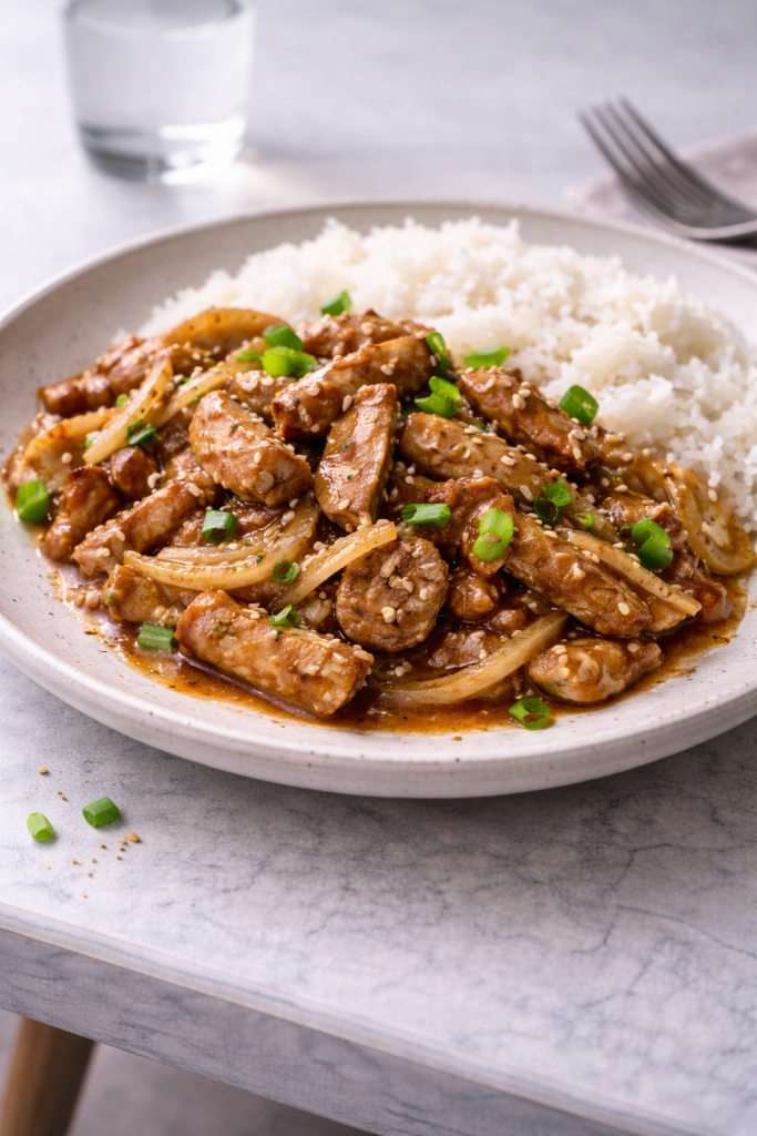 Ginger honey pork stir-fry made for a fast, flavorful dinner with a sweet and savory sauce.