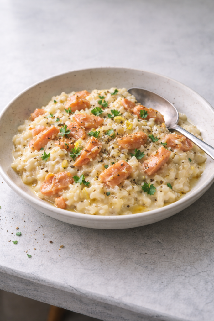 Creamy lemon salmon risotto made for a quick, easy dinner that feels comforting without taking much time.