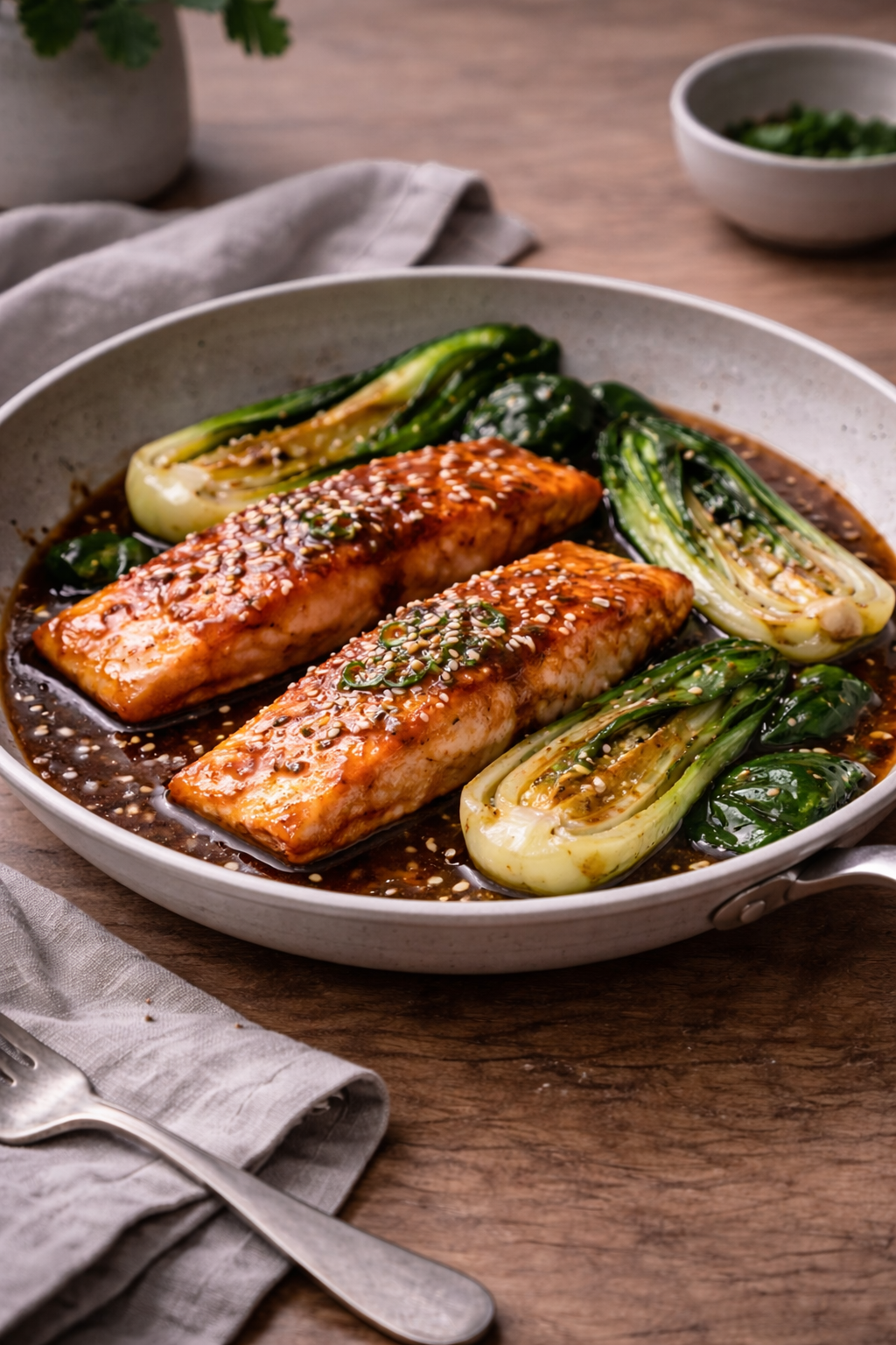 Quick teriyaki-style salmon with pak choi for a fast weeknight dinner