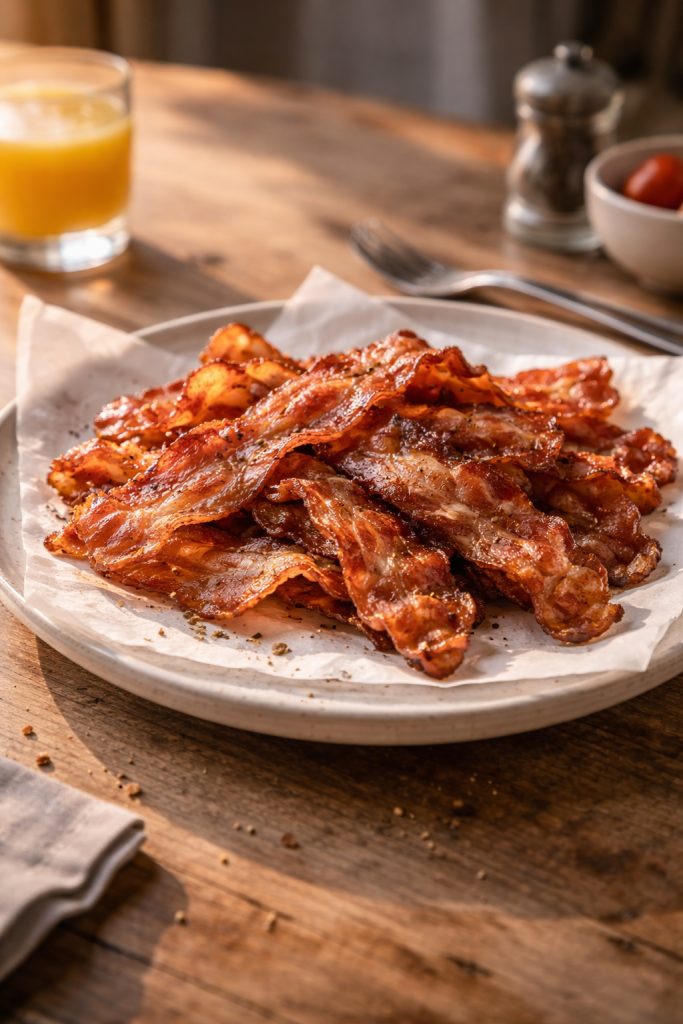 Crispy air fryer bacon made quickly for an easy breakfast or sandwich without frying