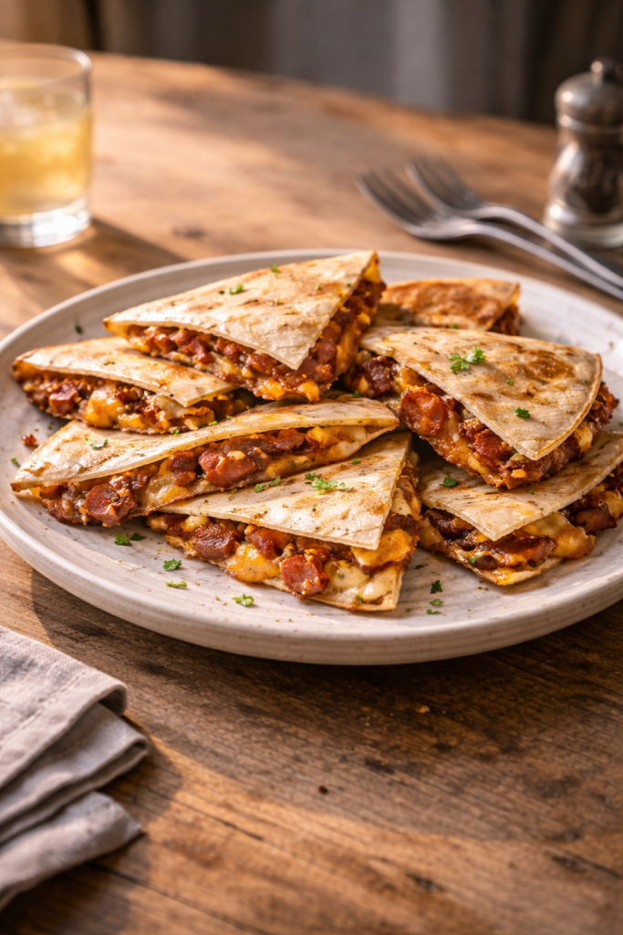 Crispy air fryer cheese and chorizo quesadillas made quickly for an easy, flavour-packed meal
