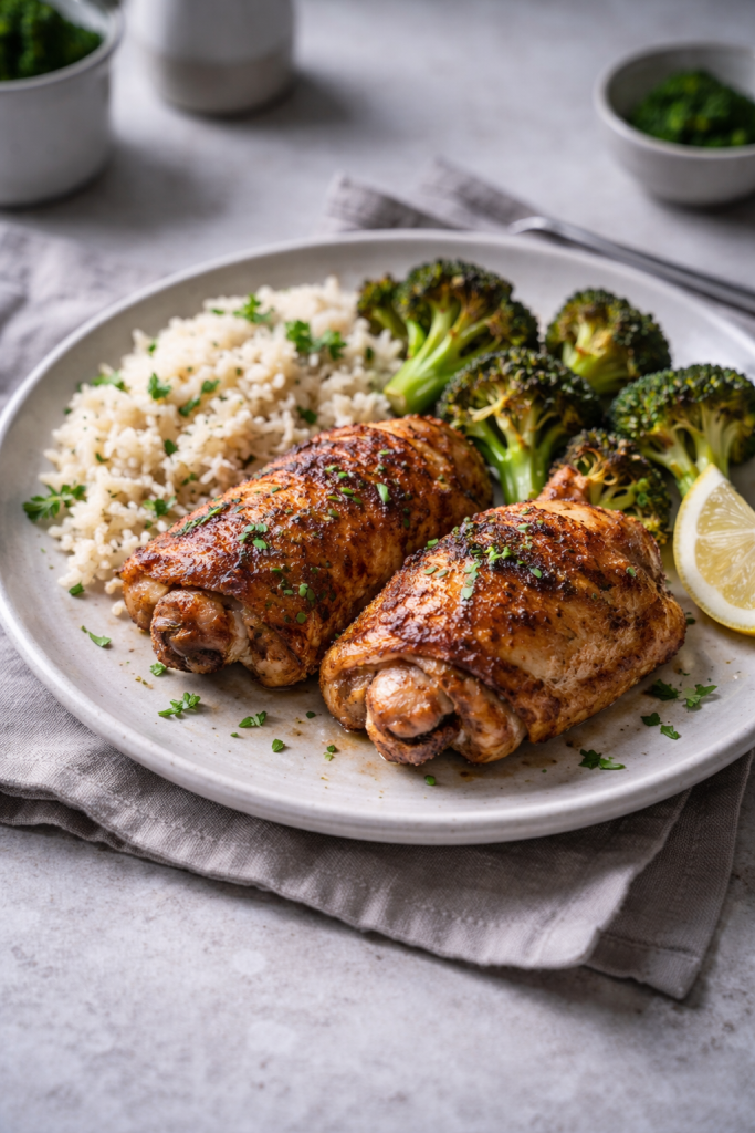 Juicy air fryer chicken thighs cooked quickly for an easy weeknight dinner without using an oven
