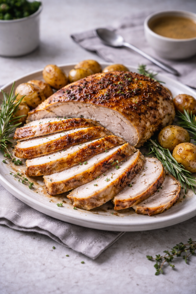 Juicy air fryer turkey crown cooked quickly for a small meal without using the oven