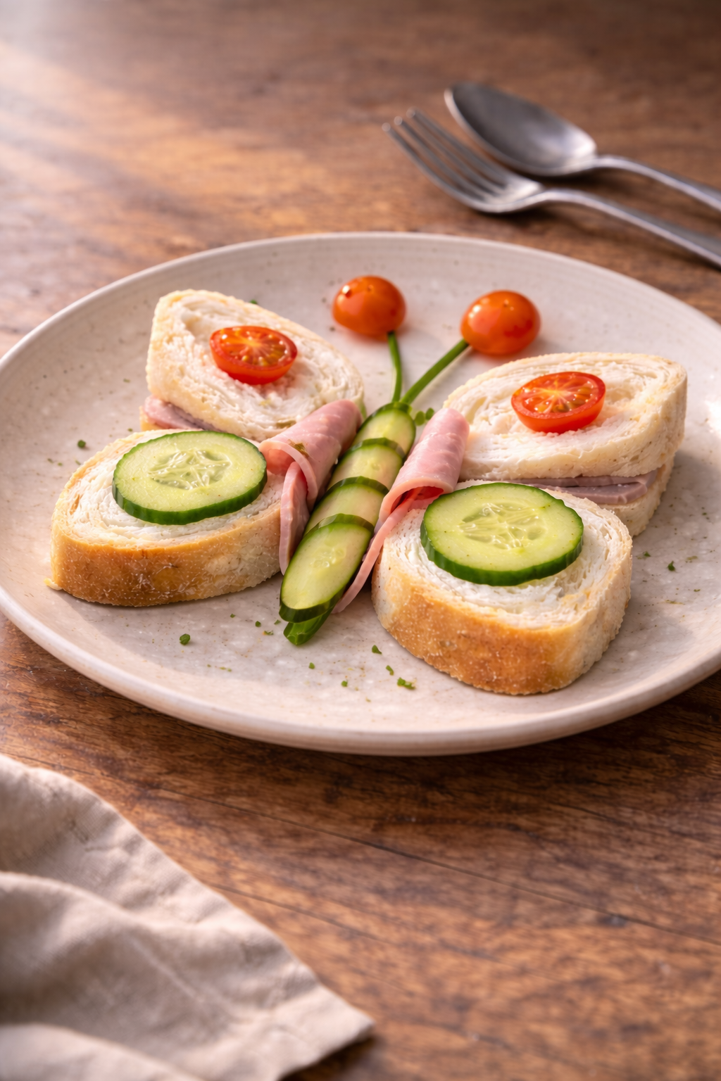 Butterfly-shaped sandwich prepared as a quick, no-cook meal with a decorative presentation.
