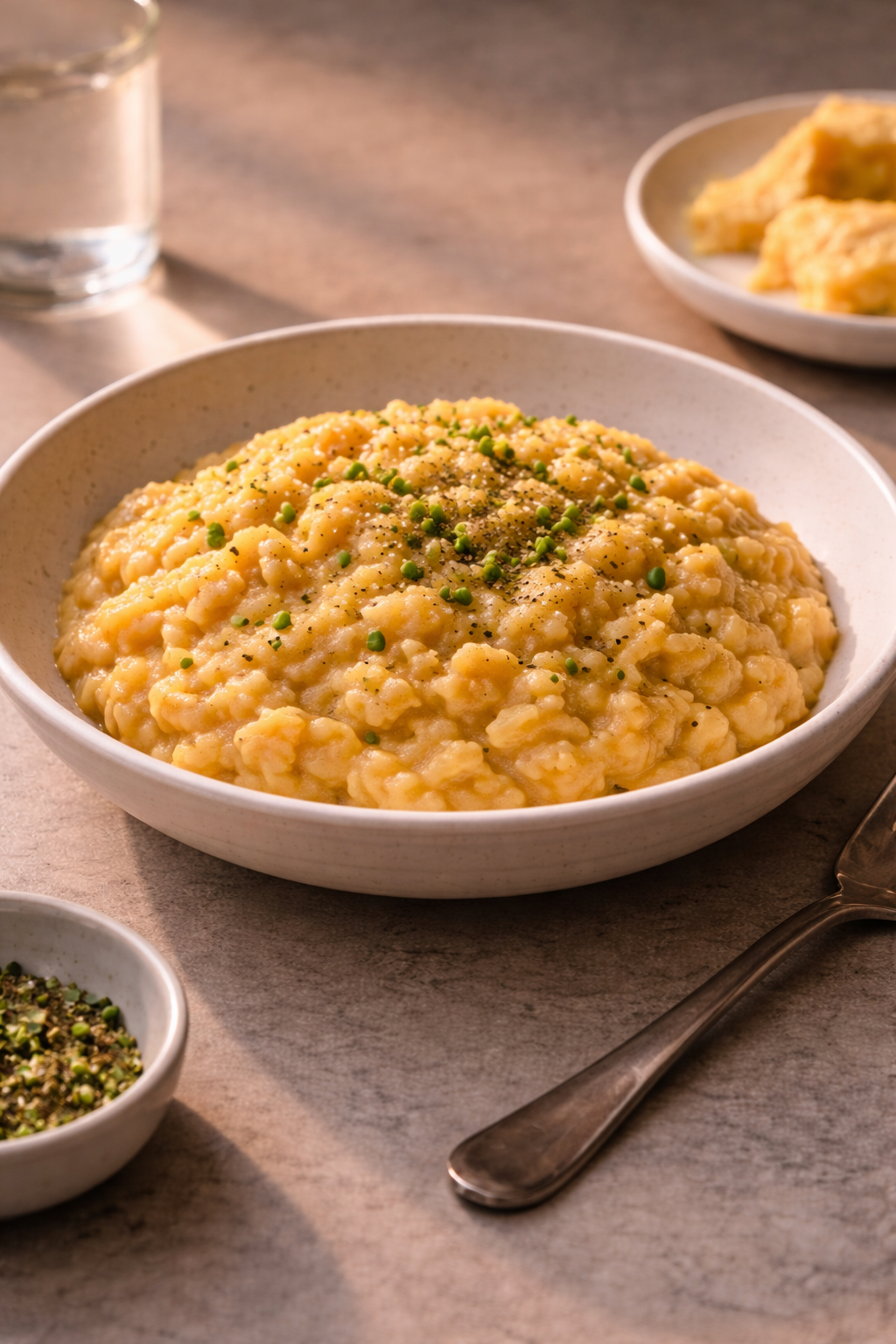 Simple cheddar risotto made from basic ingredients for an easy, filling home dinner