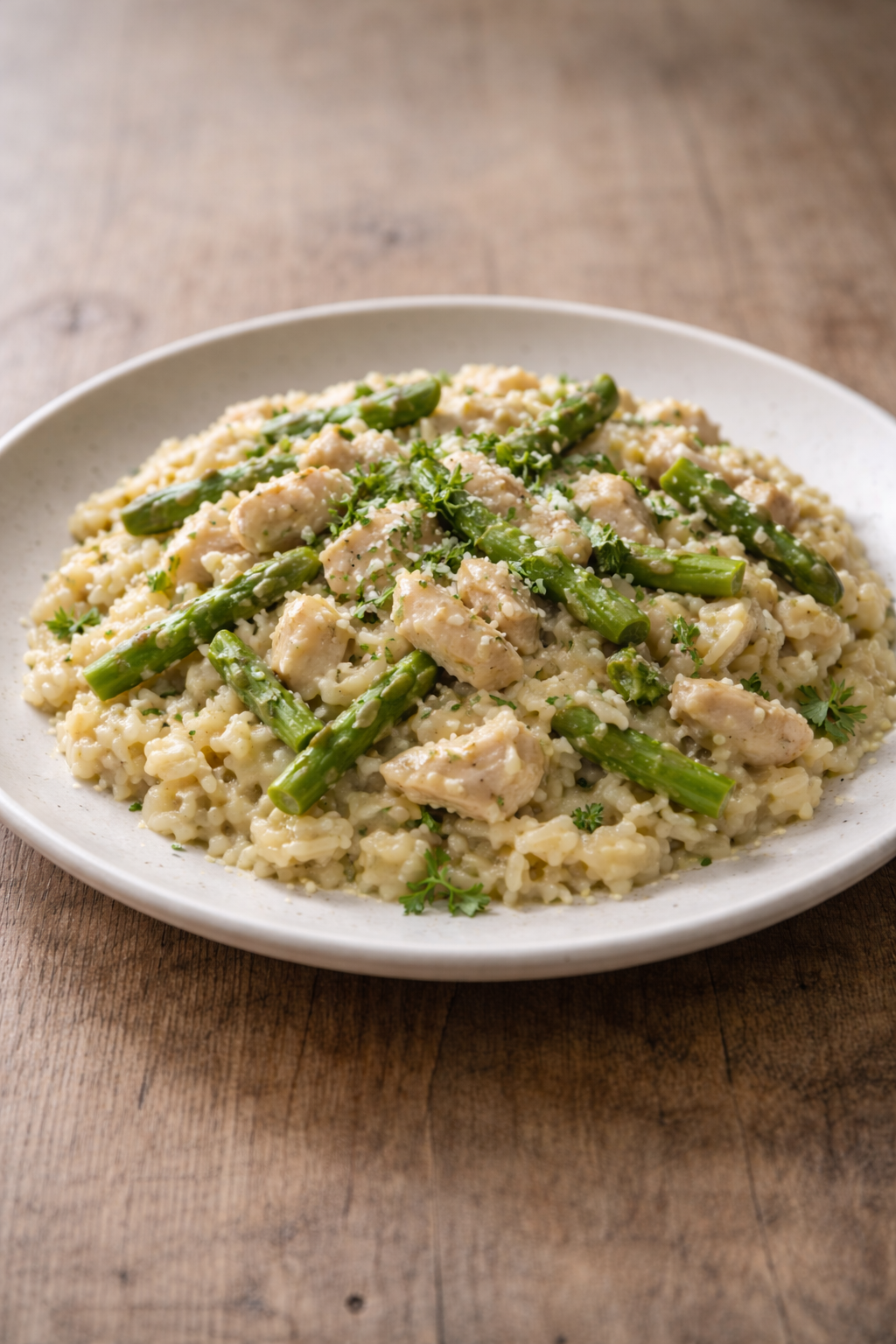 creamy chicken and asparagus risotto for an easy low-effort dinner