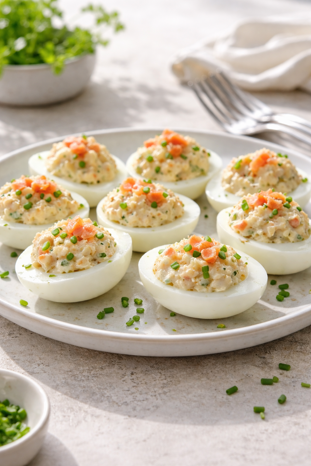 Quick Easter deviled eggs with smoked salmon made ahead for a stress-free holiday appetizer