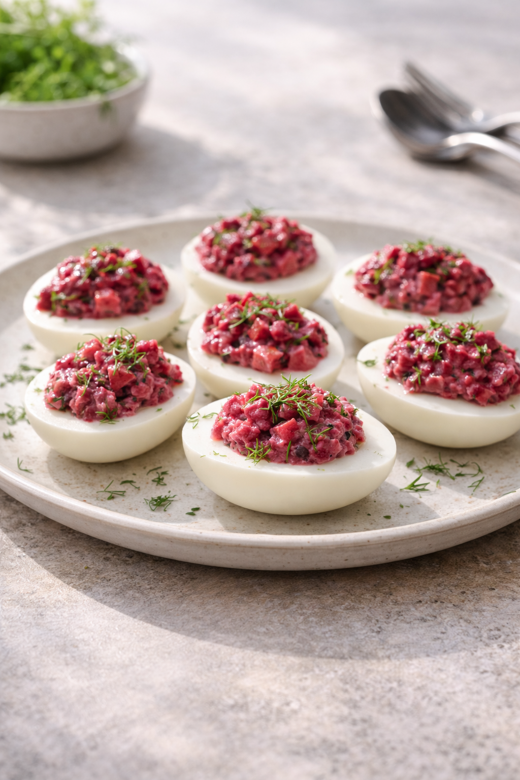 Easy Easter eggs with creamy beet filling made ahead for a stress-free holiday table