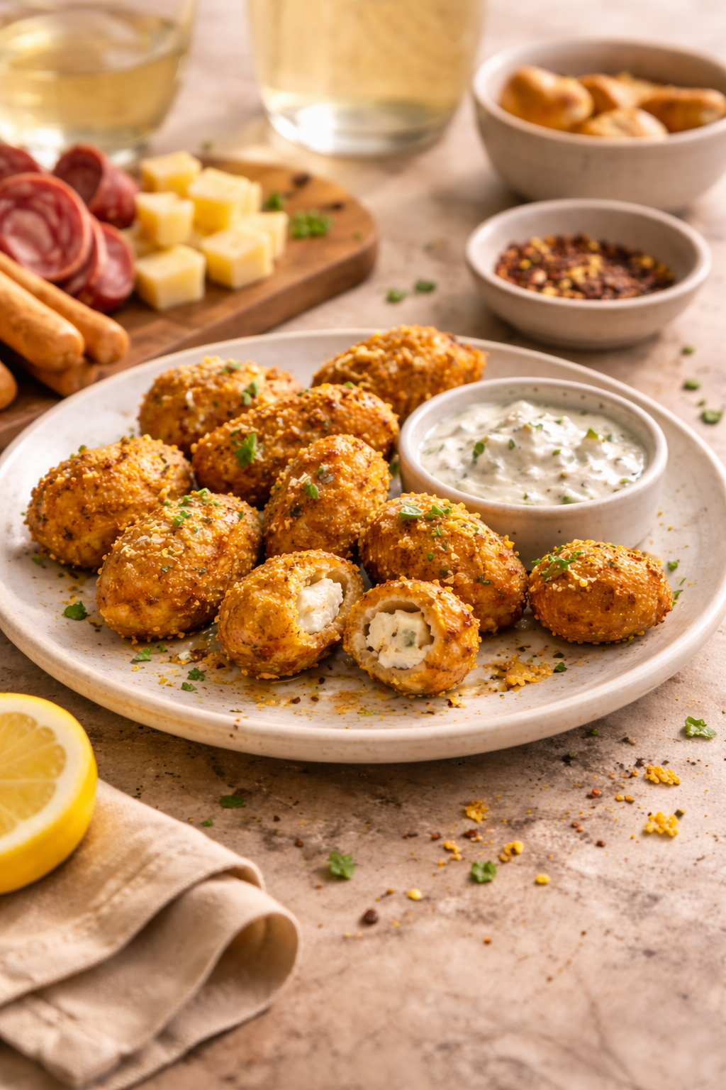 easy air fryer stuffed olives snack with crispy coating and creamy filling