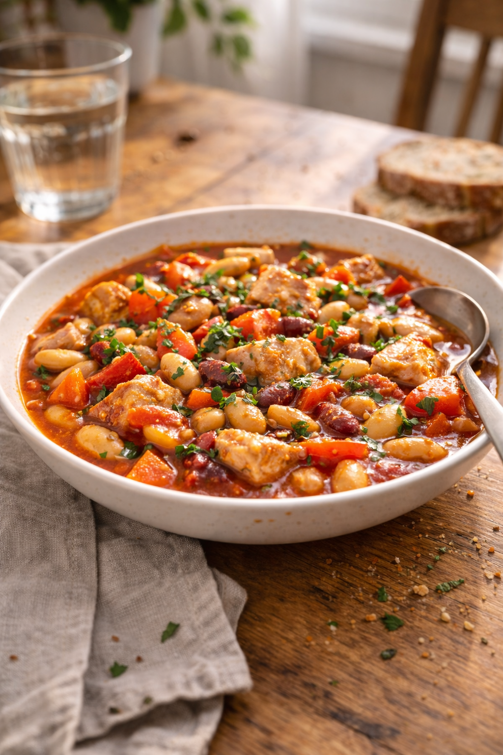 Easy chicken and bean stew served hot for a comforting dinner