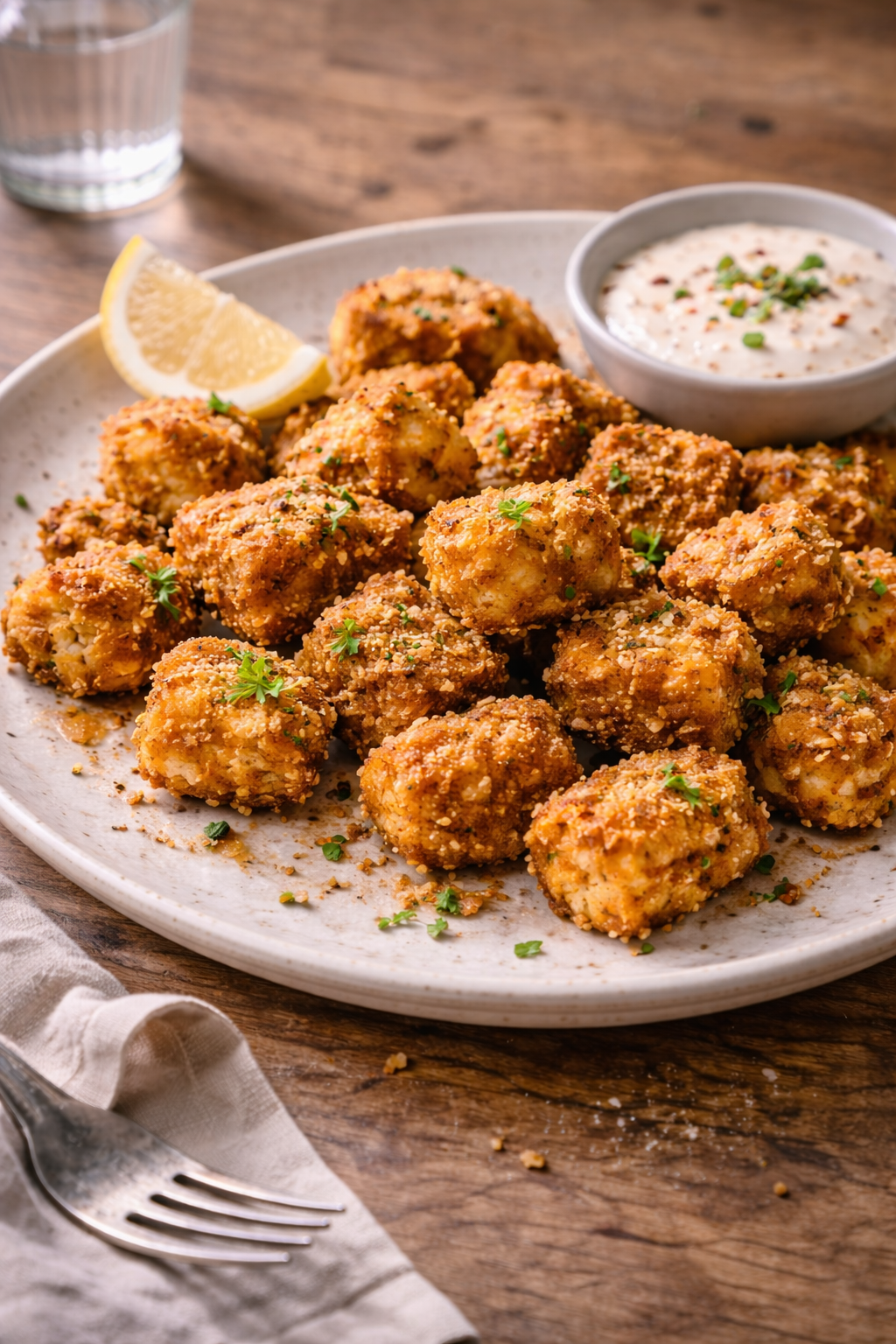 Easy crispy air fryer tofu popcorn nuggets served hot for a crunchy snack