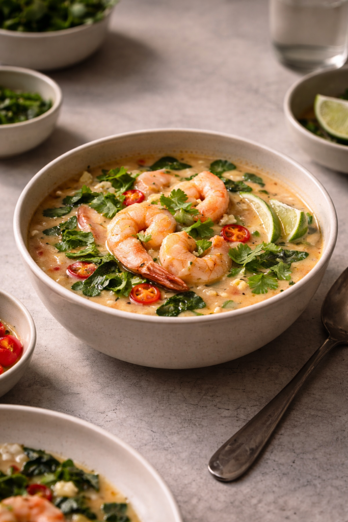Easy Thai shrimp soup with oriental flavor for a homemade meal