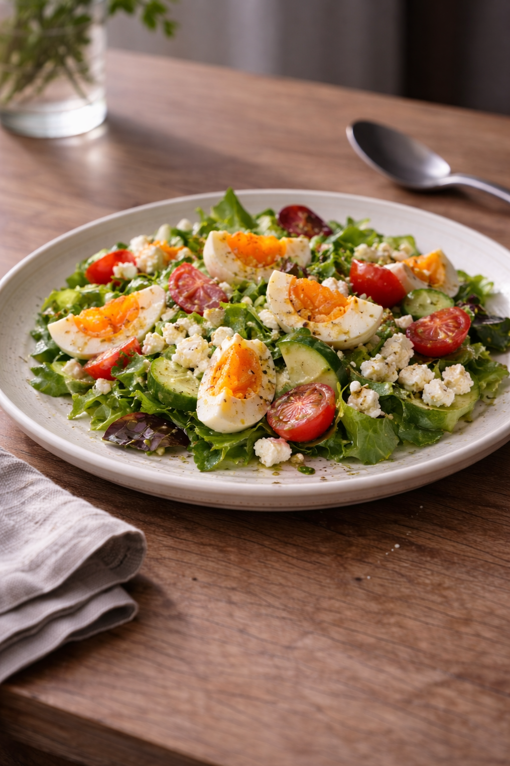 Feta and egg salad made from simple ingredients for a quick, filling meal without complicated cooking