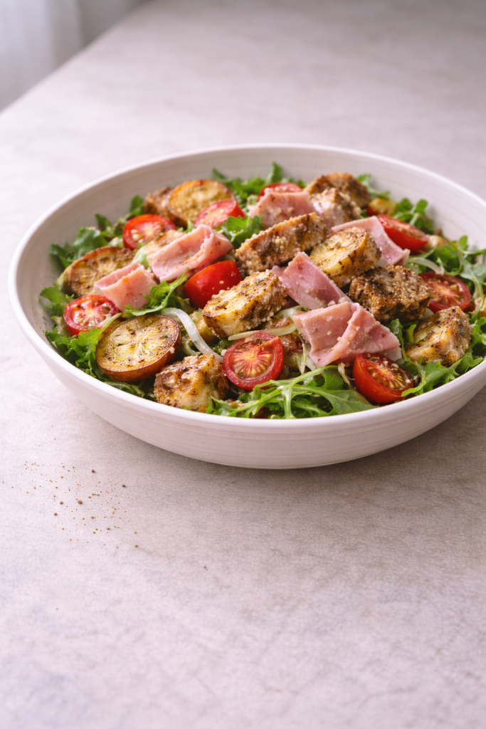 Fig bread and ham salad made for a flavorful, balanced meal with sweet and savory contrast