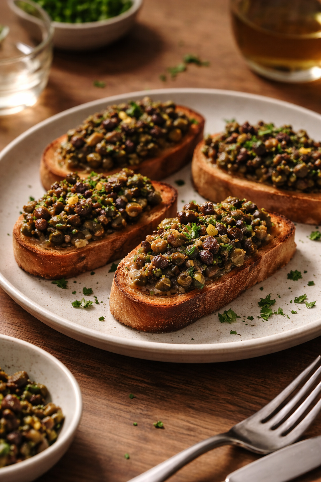 Quick olive tapenade toasts made for a fast savory snack without cooking a full meal