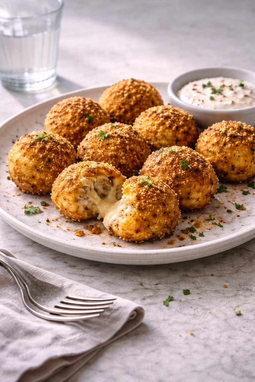 Quick air fryer arancini balls served hot with a crispy golden coating