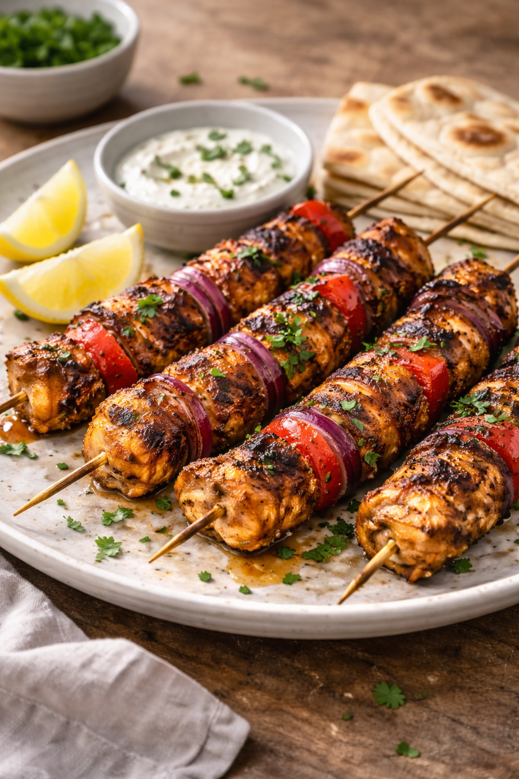 Quick homemade chicken tikka kebabs cooked in the air fryer for an easy dinner