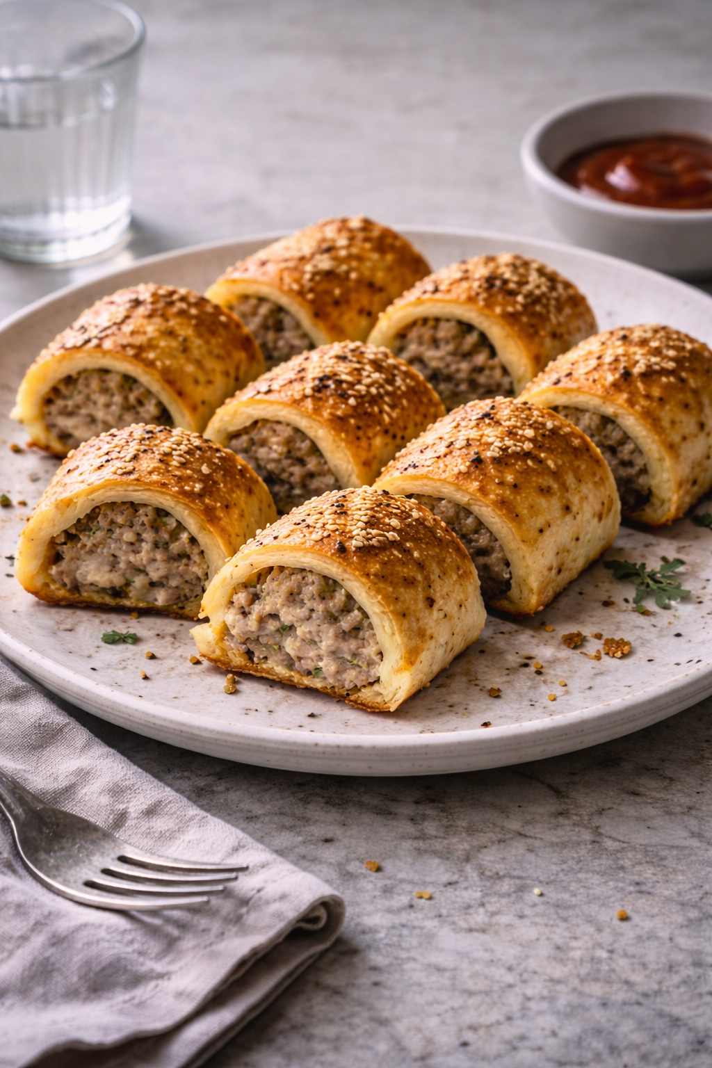 Quick air fryer sausage rolls with apple and sage served warm for an easy snack