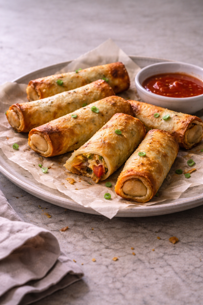 Quick air fryer spring rolls served hot and crispy for an easy snack