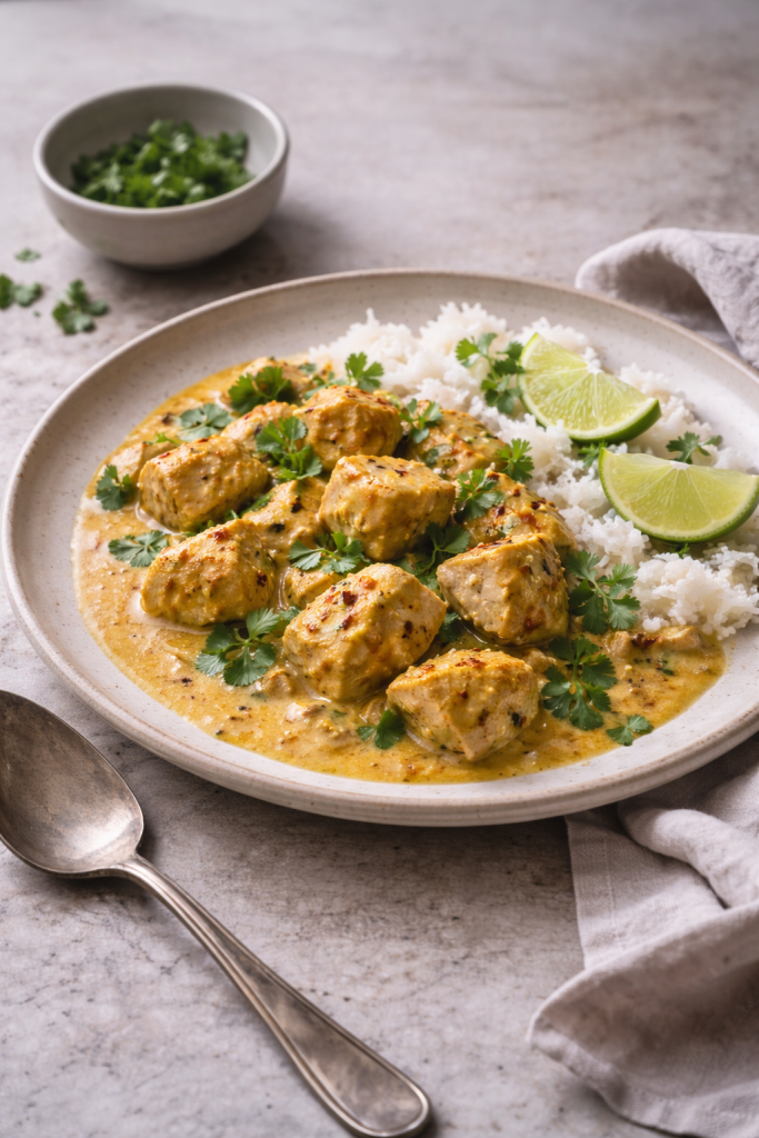 quick chicken curry with ginger and lime served as a bold weeknight dinner