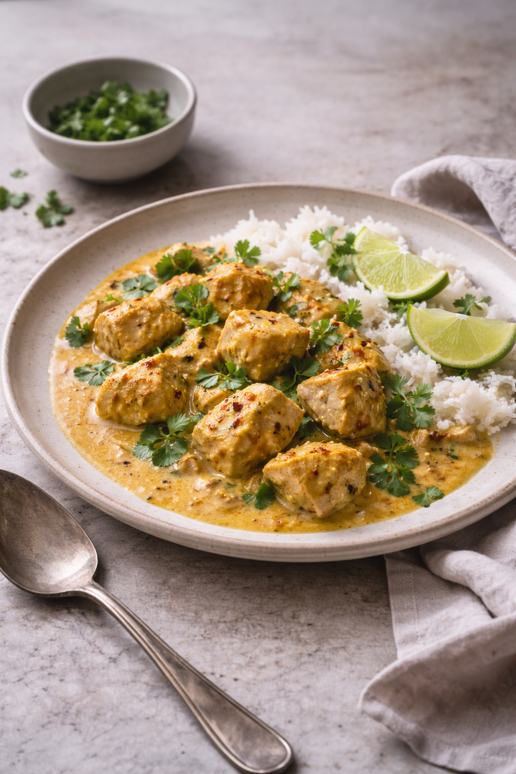 quick chicken curry with ginger and lime served as a bold weeknight dinner