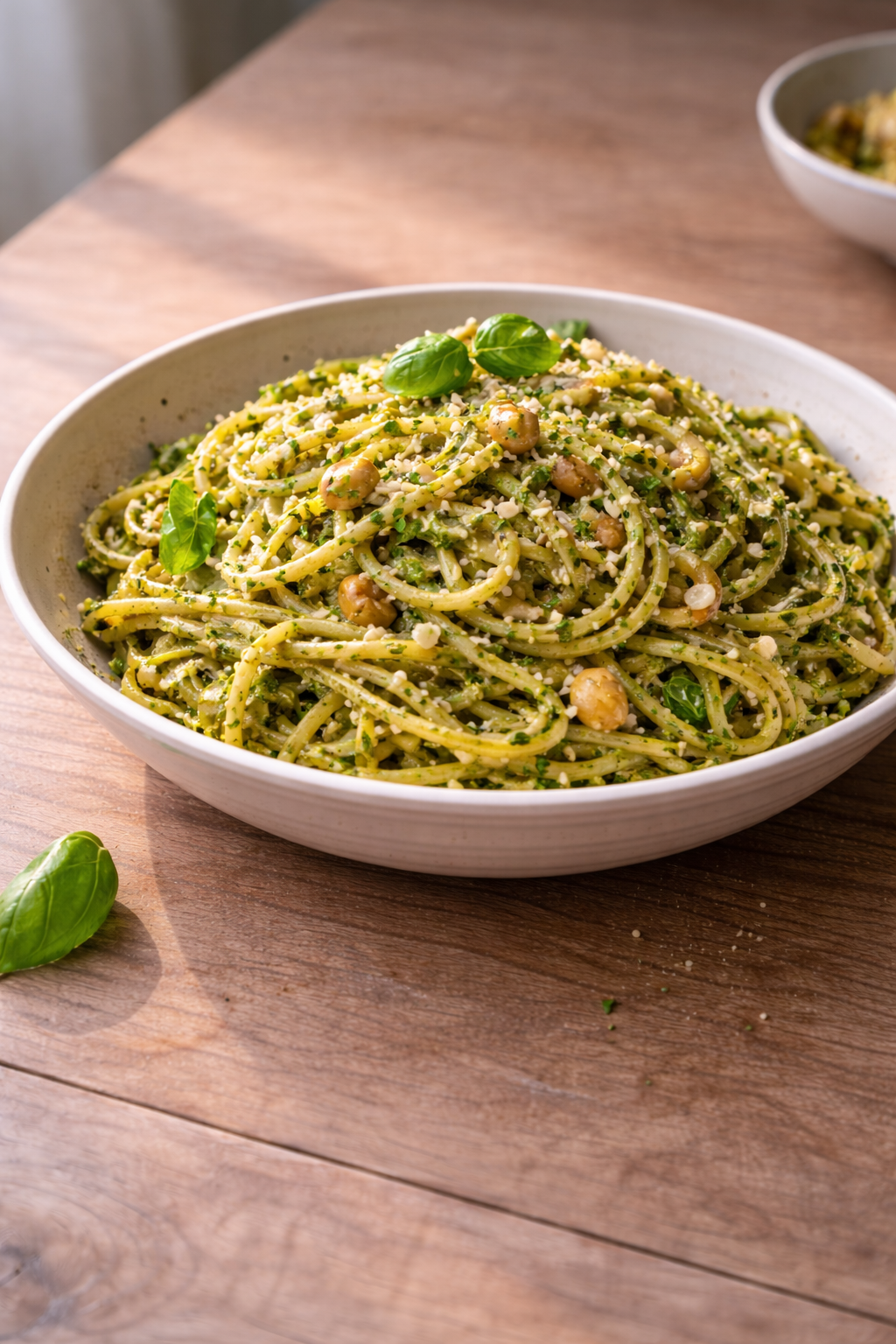Quick pasta with basil cashew pesto made for a fast, flavorful dinner with minimal effort