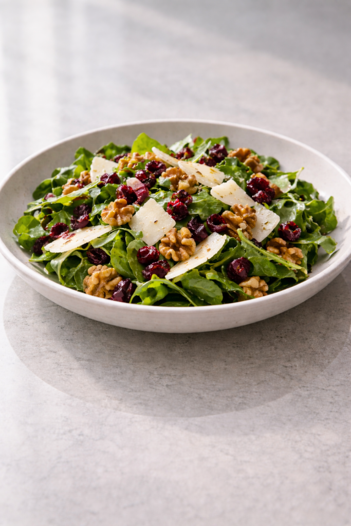 Quick salad with nuts and cranberries made for a fast, balanced meal without cooking