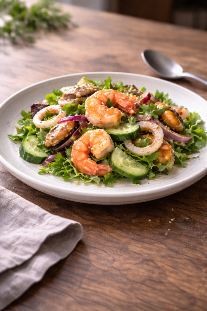 Quick seafood salad prepared for a light, fresh meal without complicated cooking