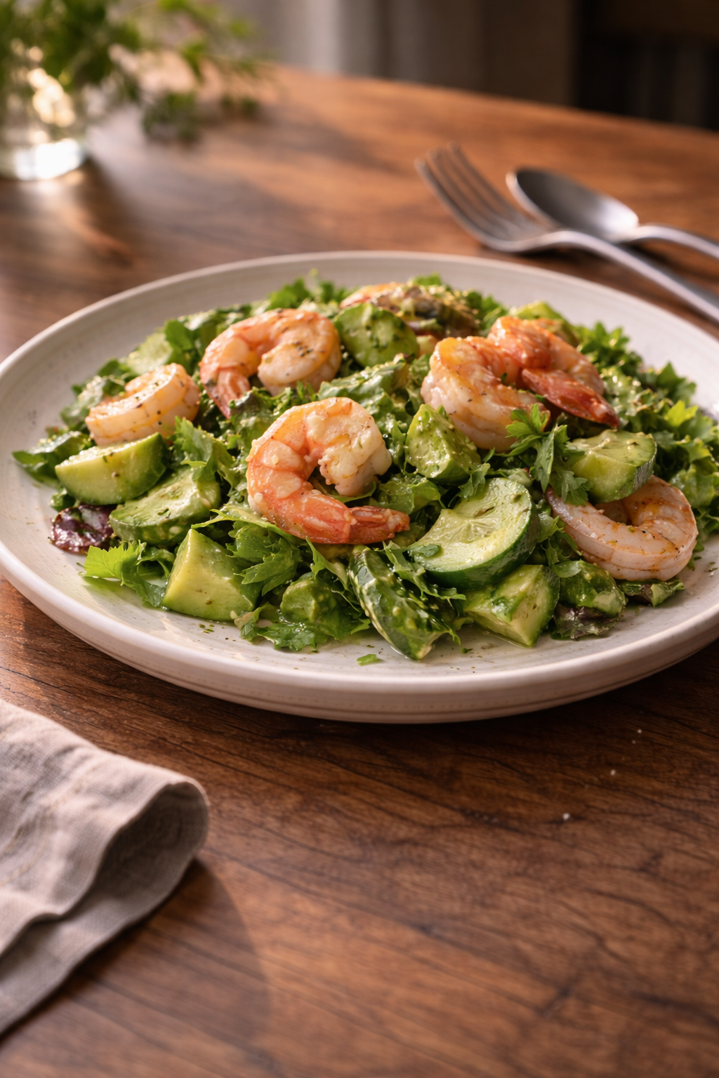 Light shrimp salad with lime dressing made for a quick, fresh meal without heavy cooking