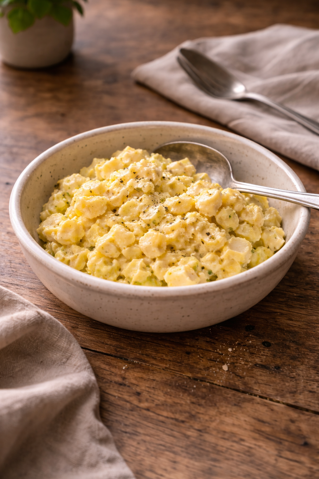 Simple homemade egg spread prepared as a quick, no-effort solution for sandwiches or toast.