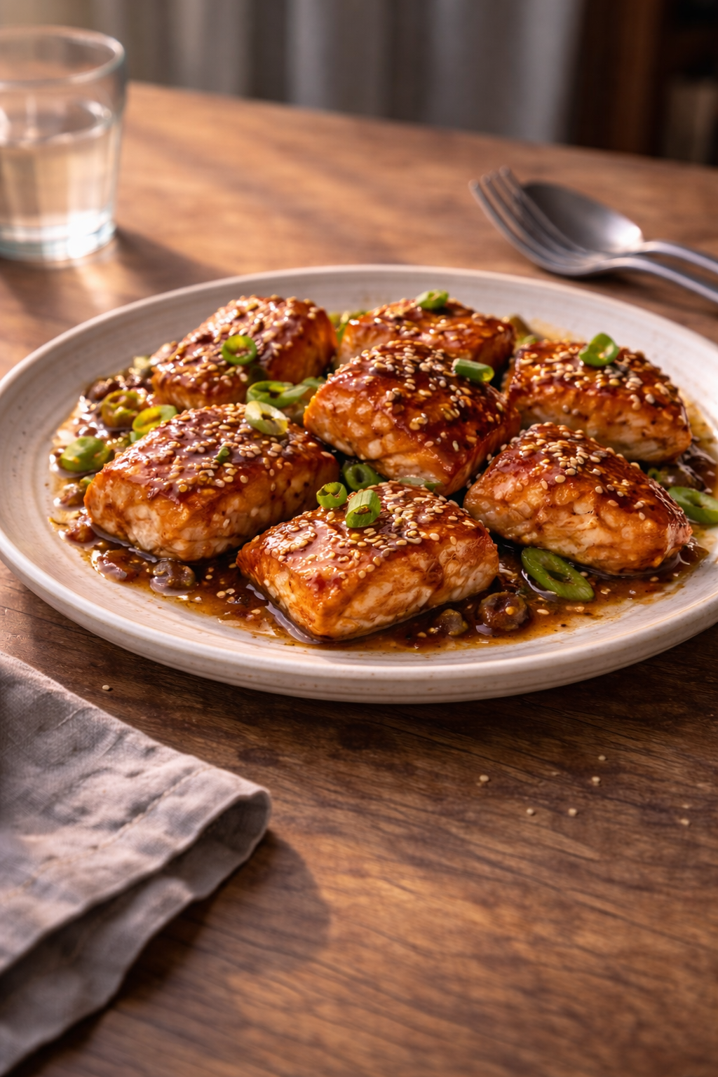 Soy and ginger marinated salmon cooked quickly for an aromatic, flavour-balanced dinner