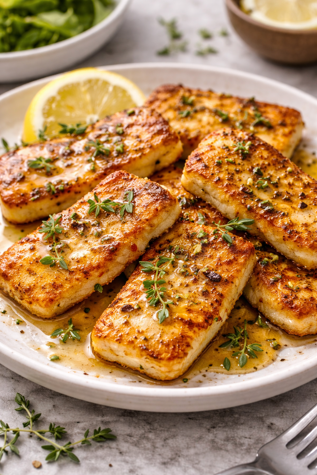 crispy pan fried halloumi with honey and thyme quick appetizer