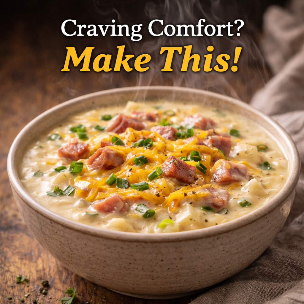 cheesy ham and potato soup recipe creamy soup with ham cheddar cheese and steam cozy bowl